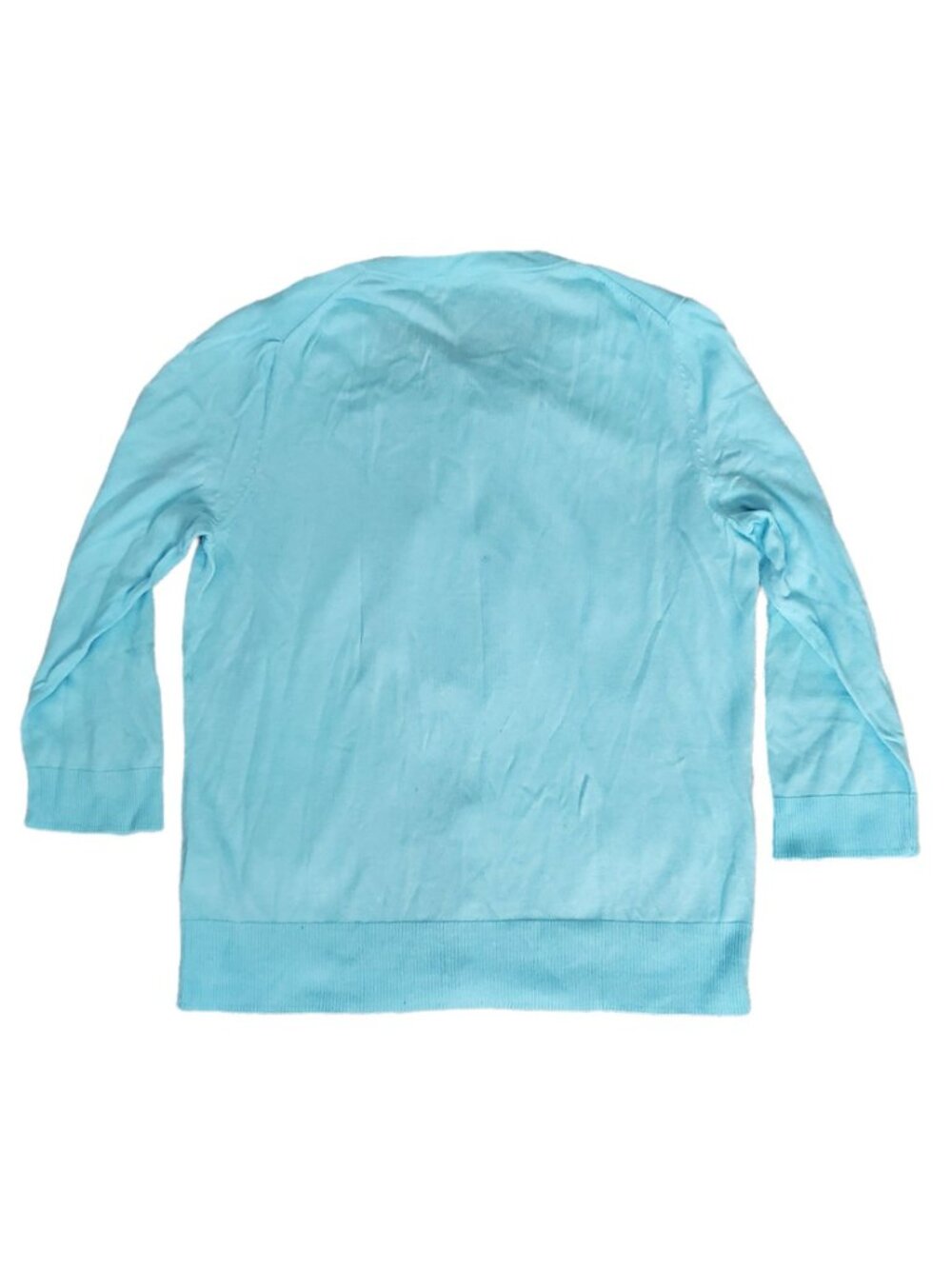 Talbots Women's‎ Ruffle-Front 3/4 Sleeve Cardigan Sweater Light Blue Size Medium - Picture 4 of 10